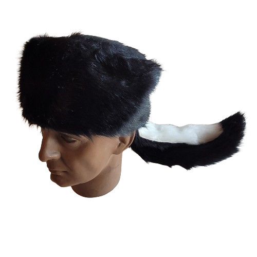 Skunk Hat Faux Fur & Tail Cap Warm Soft S-XL Size Mountain Men Coon Crockett