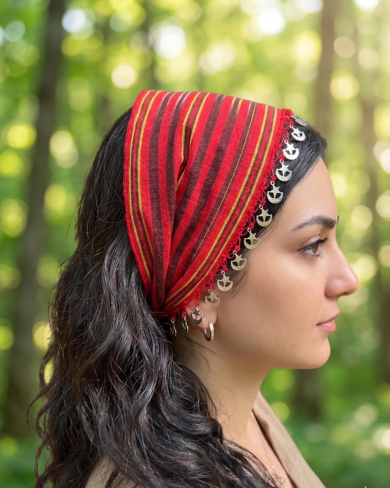 Turkish Keşan Cotton Bandana with Crescent Star Boho Hairband Handmade Unique