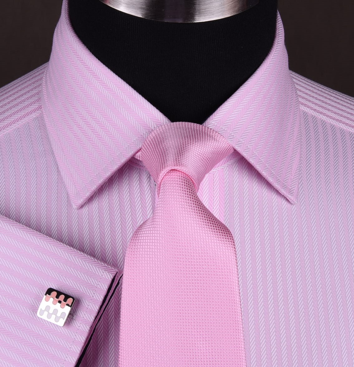 Pink Herringbone Formal Business Dress Shirt Contrast Floral Sexy Boss Design