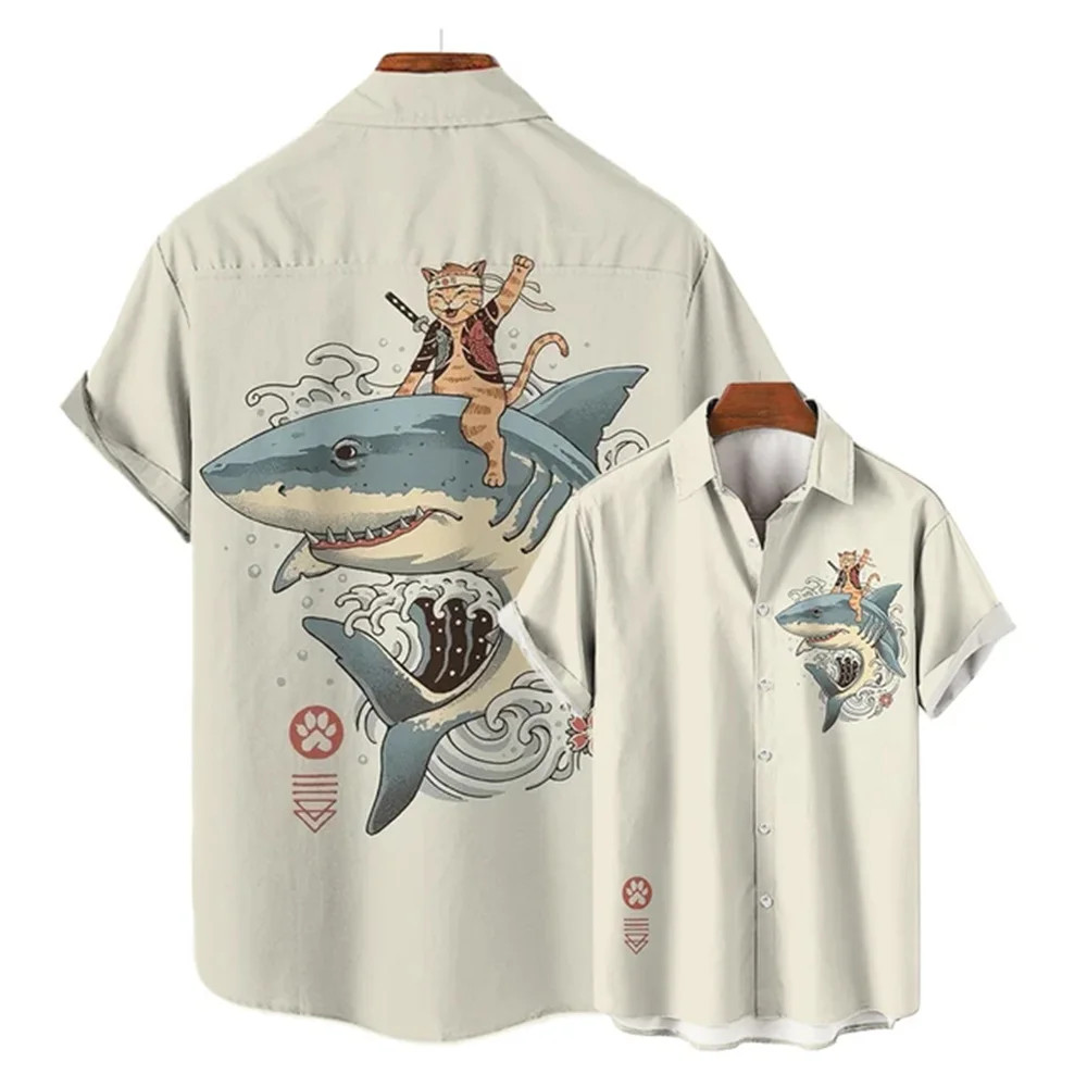 Fashion Men’s Clothing Cool Samurai Cat Tops Summer New Men’s Clothing Casual