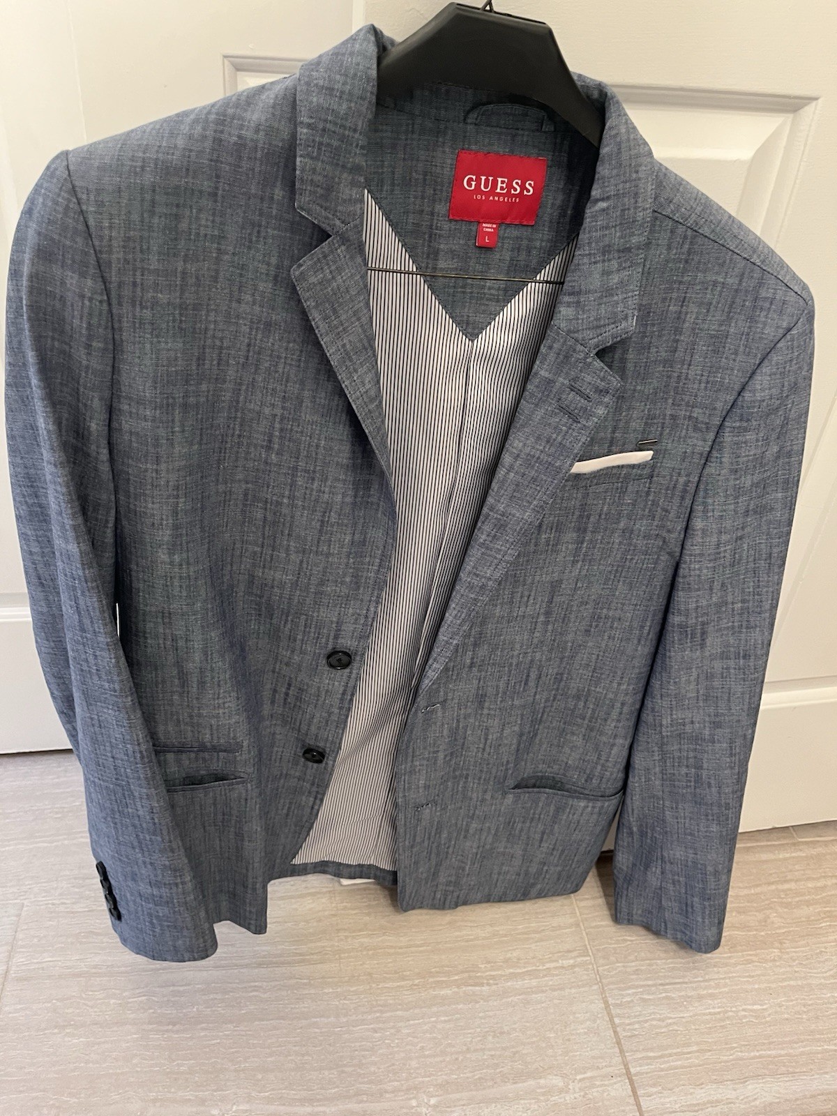 Guess Men’s Gray Linen Blend Blazer Jacket Large