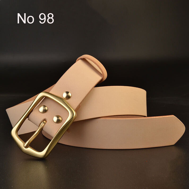 Hand Craft Custom Made Vegetable Tanned Leather Cowhide Belt Brass Buckle 38mm