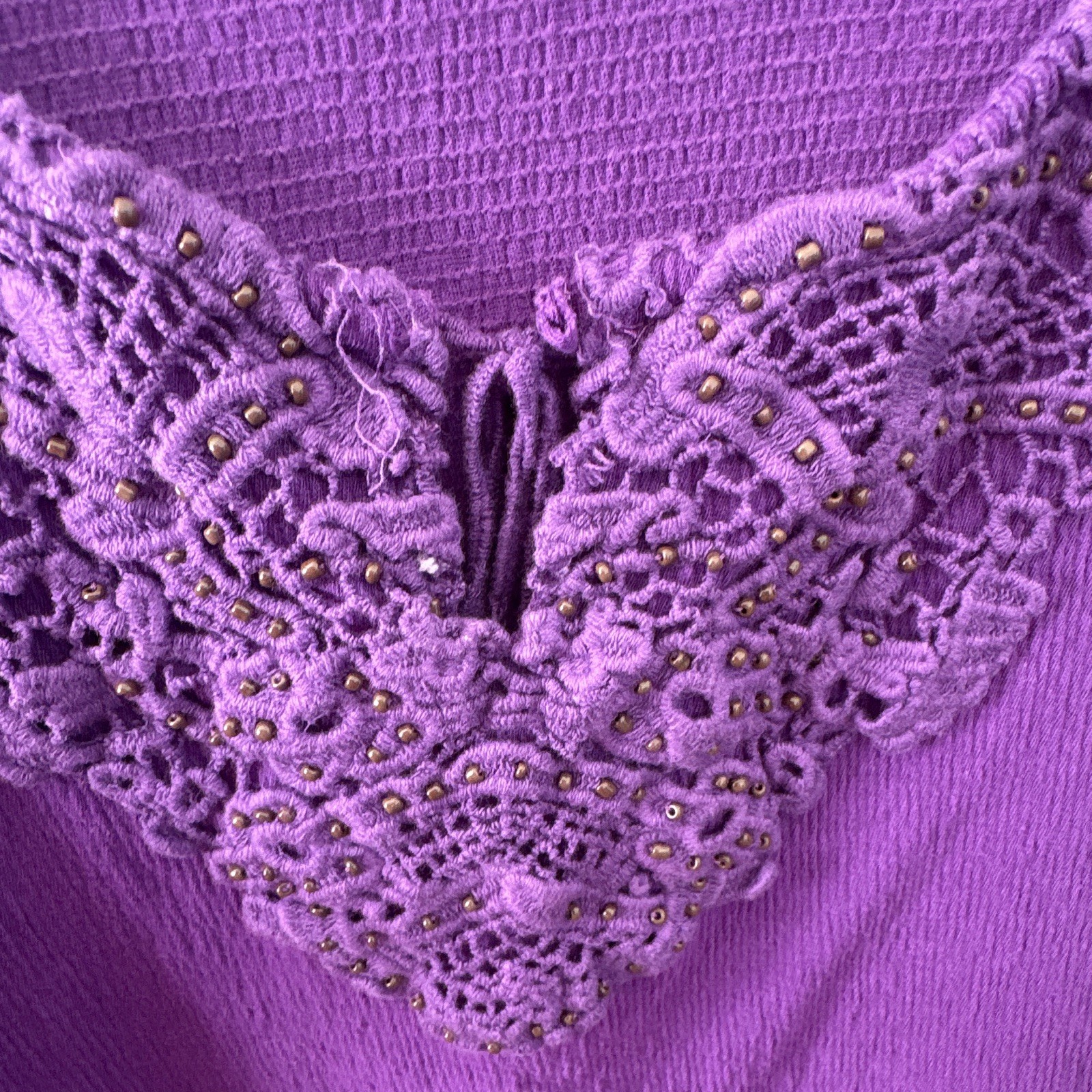 Laura Scott Women’s L/G Purple Solid Scoop Neck Short Sleeve Beaded Knit Top