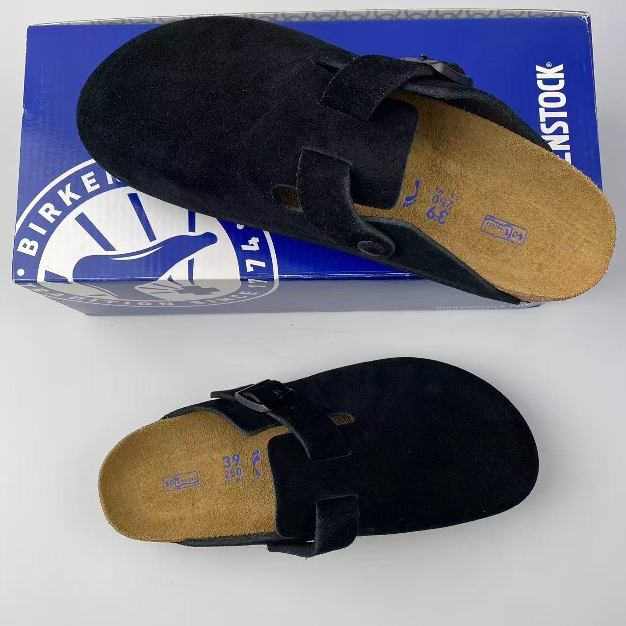 Birkenstock Boston Soft Footbed Black Suede Leather Unisex Shoes Clogs EU37-45