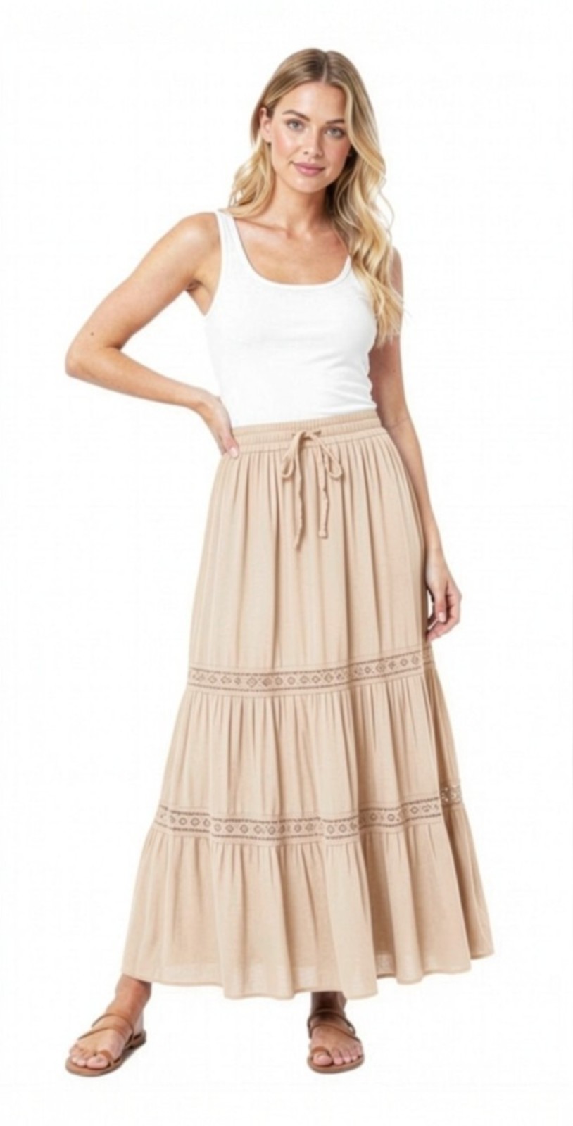 Womens Cotton Blend Solid Flared Boho Gypsy Skirt Long Maxi Skirt Bohemian Skirt
