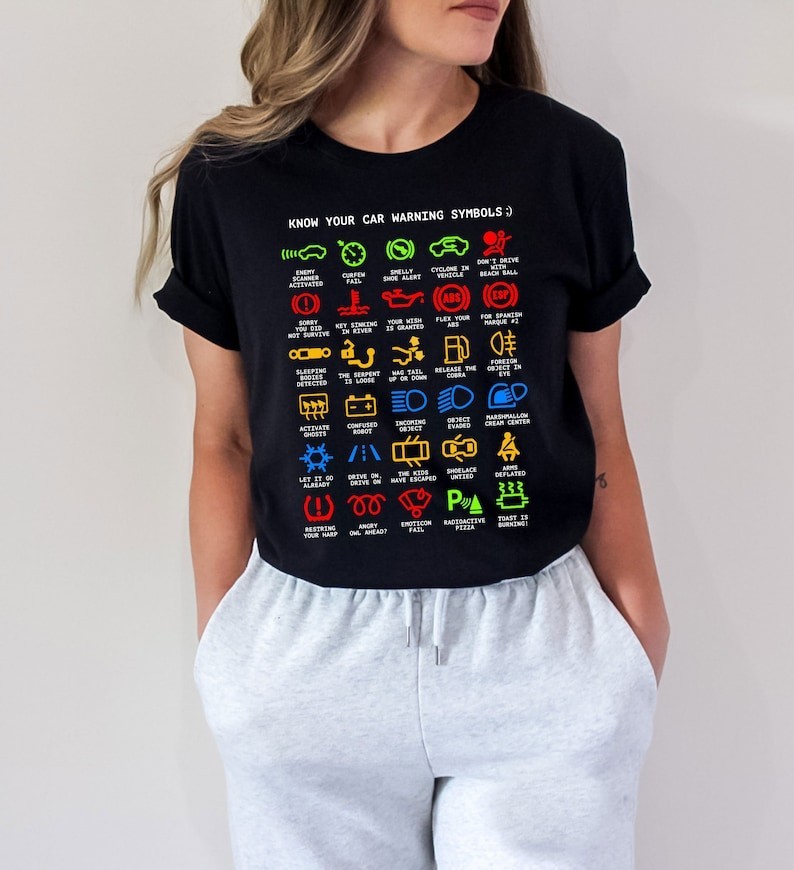 Funny Car Warning Signs Graphic Tee – Unisex Auto Mechanic T-Shirt