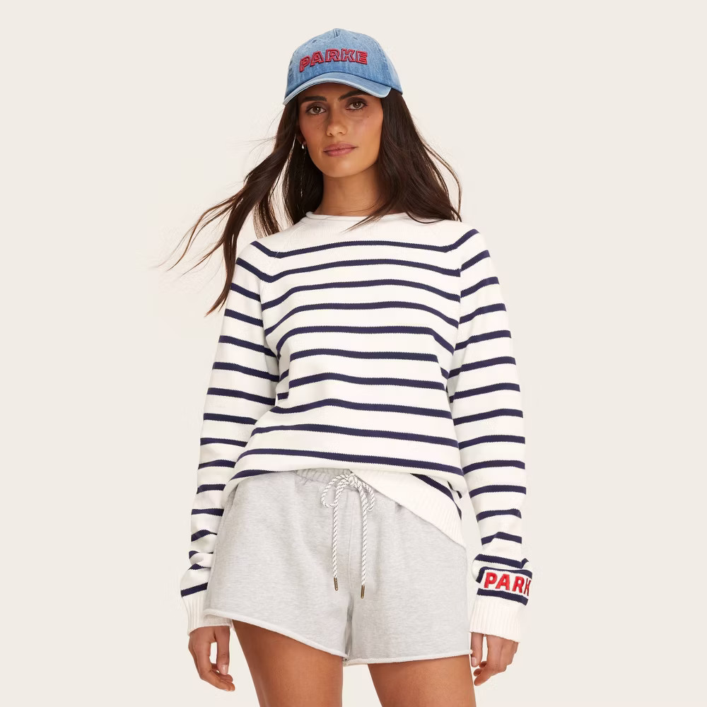 Women Rollneck Striped Pullover Sweater – Parke Navy Blue Striped XXL
