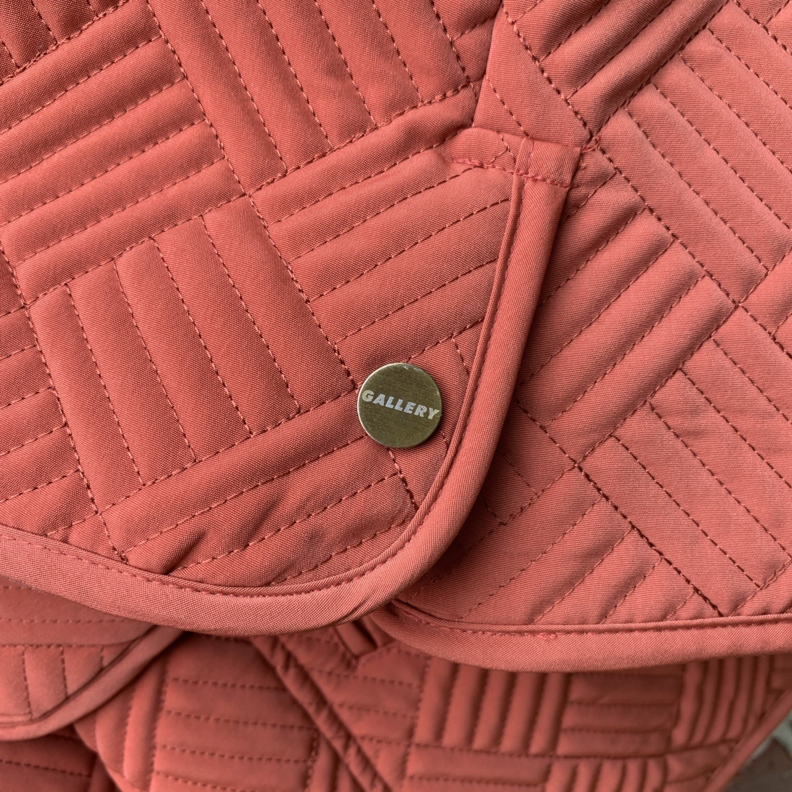 Gallery Coat Womens Coral Orange Quilted Basket Weave XL Gold Buttons Pockets