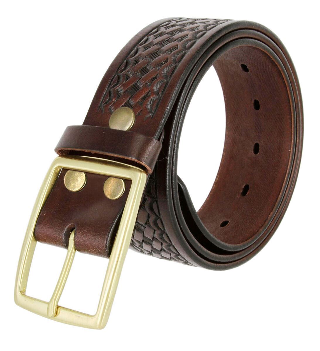 Men’s Basketweave Genuine One Piece Leather Utility Uniform Work Belt 1.75 Inch