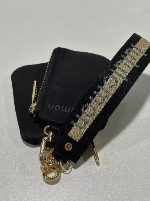 Black Gold Lulemon Style Key Wallet Wristlet – Dual Pouch Buckle Bag With Wrist