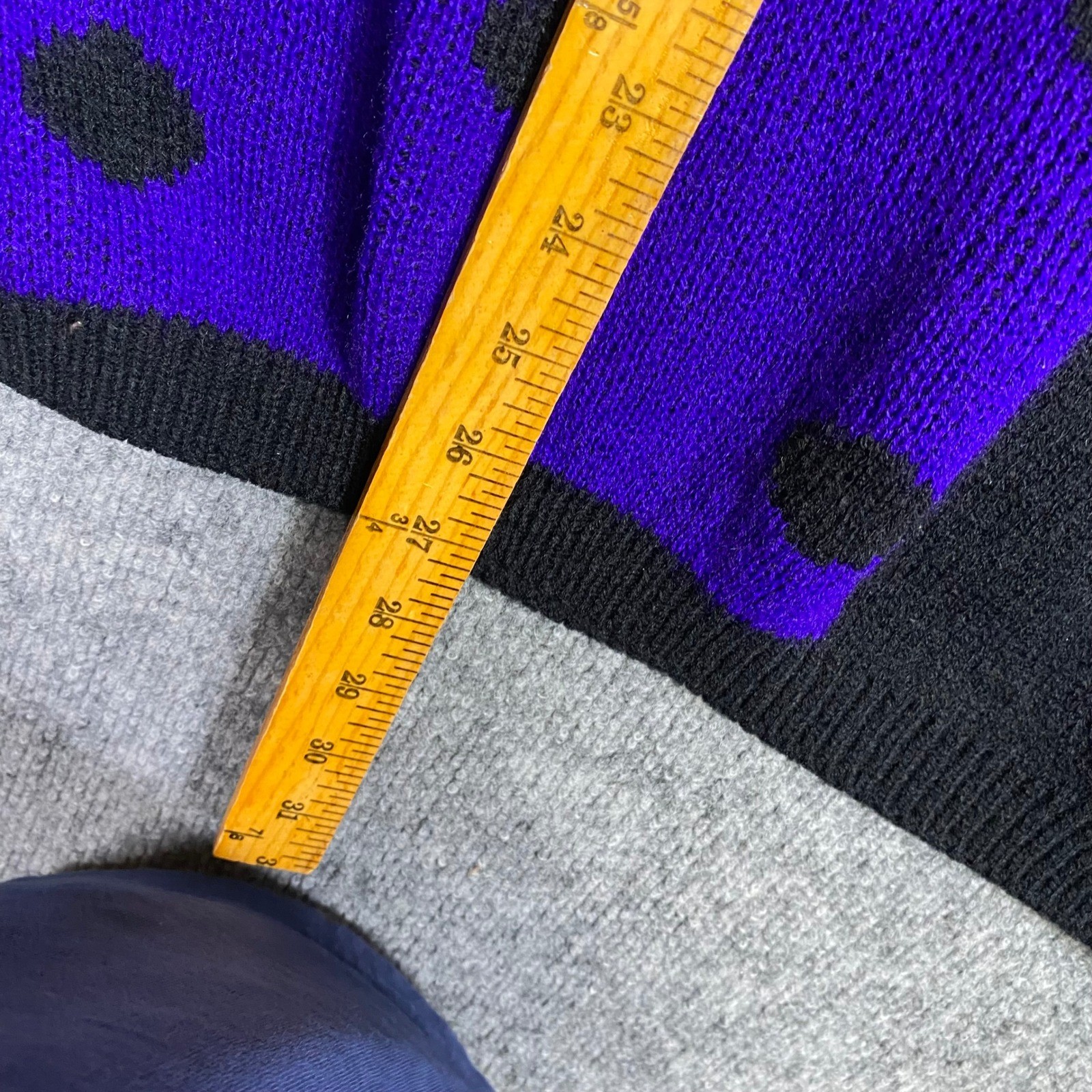 Vintage World Trade Knits Purple Black Polka Dot Colorblock Sweater Mens Large
