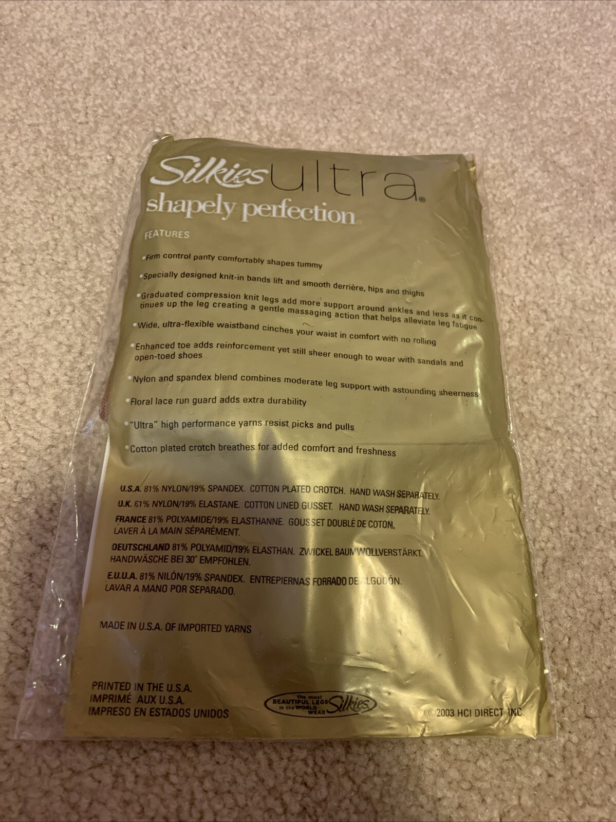 Silkies Ultra Shapely Perfection Pantyhose Large Nude 81% Nylon 19% Spandex