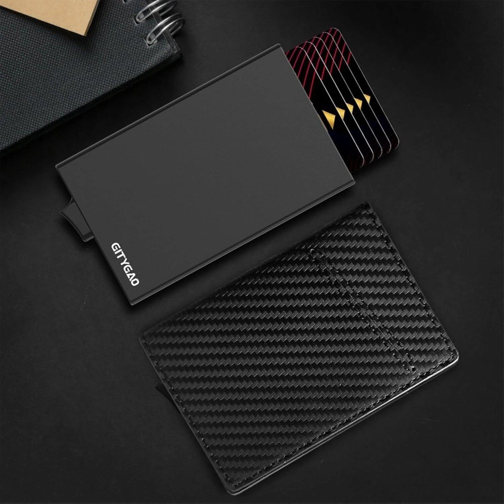 Men’s RFID Blocking Slim Wallet Pop Up Carbon Fiber Card Holder Case Minimalist