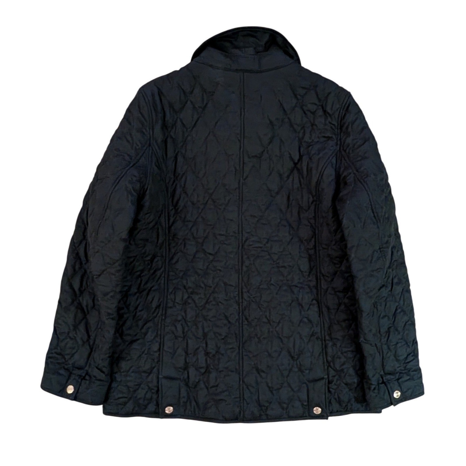 L.L. Bean Women’s Navy Quilted Barn Jacket Plaid Lined Snap Front Coat- L