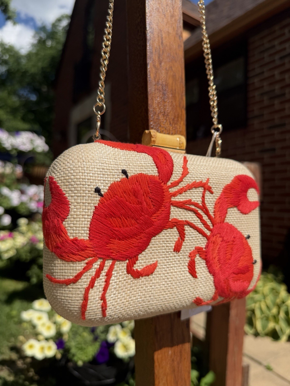 NWT Tommy Bahama Embroidered Crab Clutch Bag Purse w/ Rhinestoned Crab Hair Clip