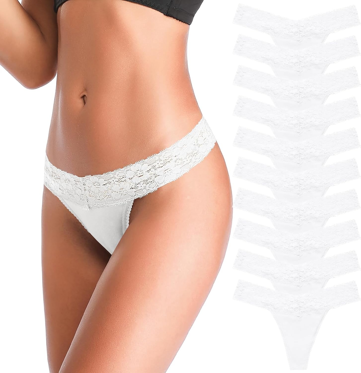 Lace Seamless Thong Panties for Women Low Waist T Back See Through Cotton