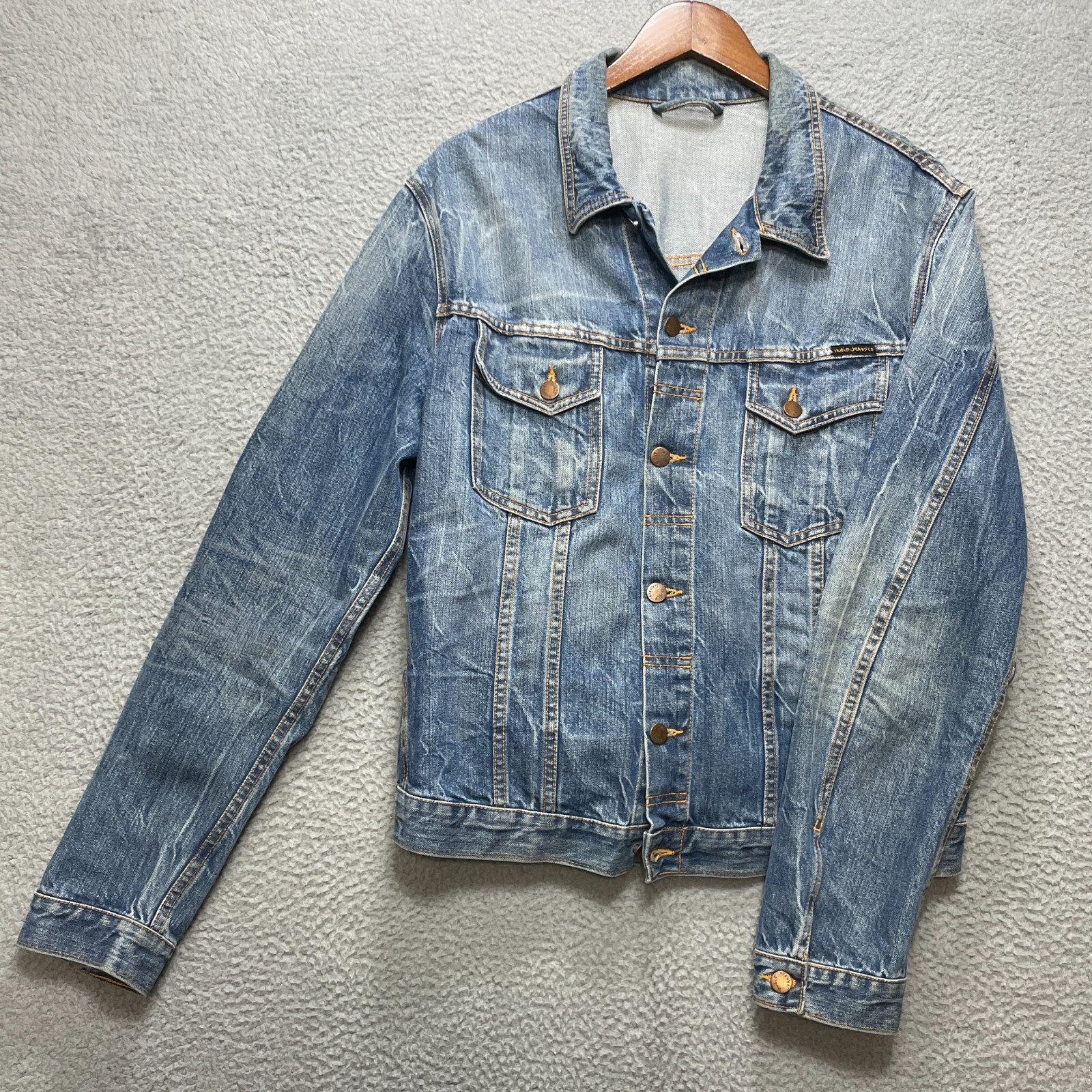 NUDIE JEANS CO Denim Jacket Mens XXL Blue Terry Organic Cotton Romania