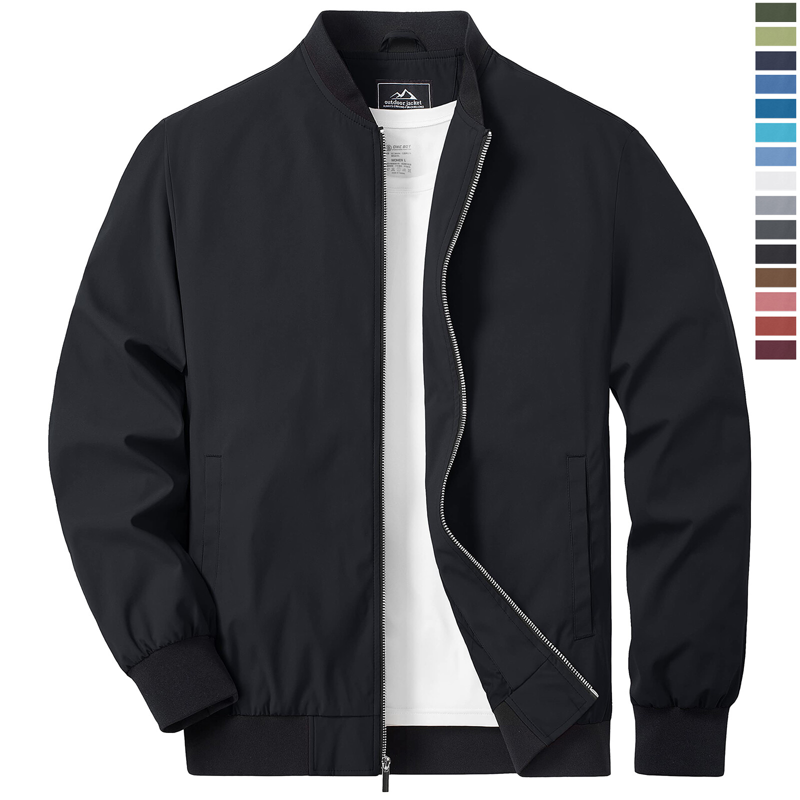 Men’s Spring Fall Thin Bomber Jacket Full-Zip Sportswear Lightweight Casual Coat