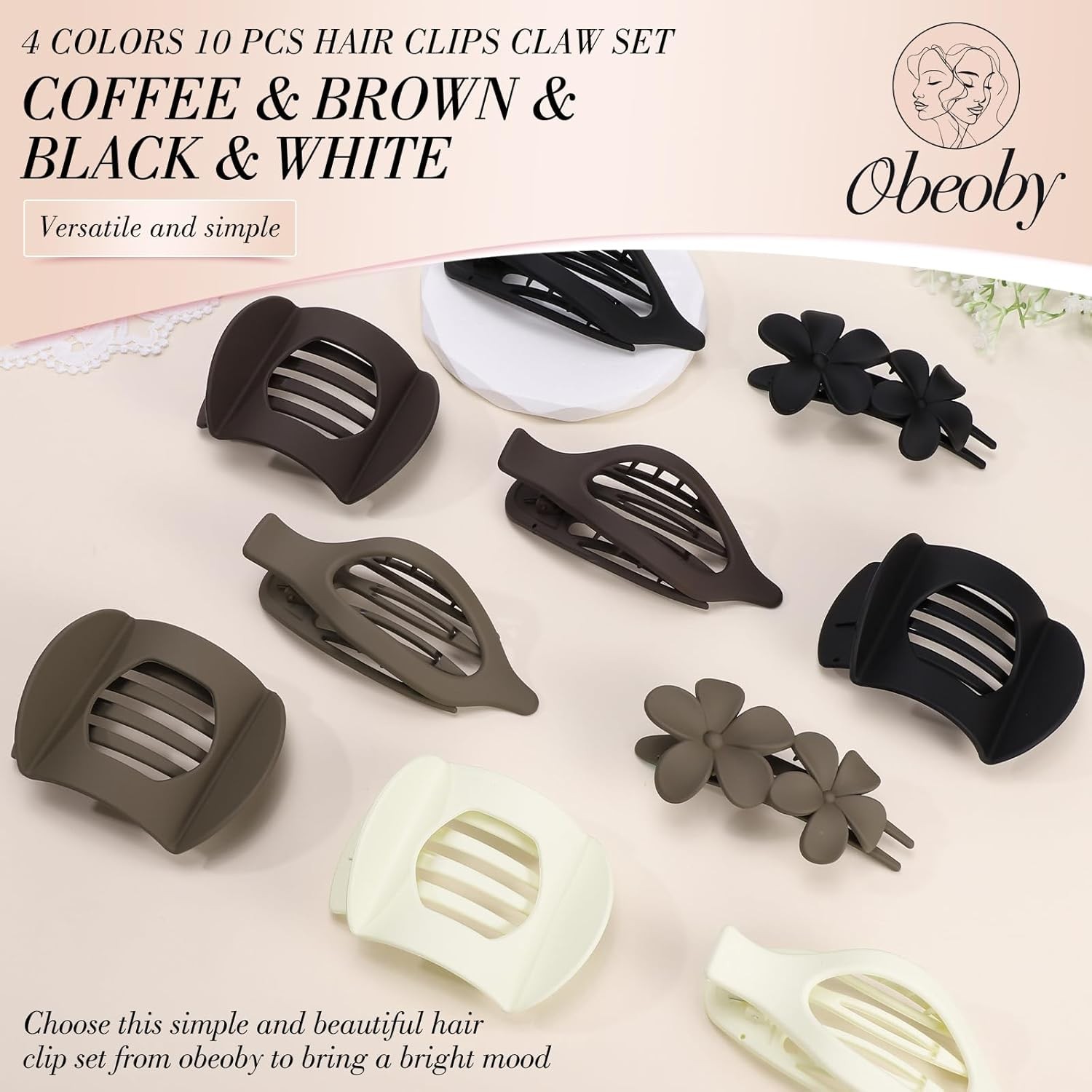 Obeoby 10 Pcs Flat Hair Clips for Women, 3 Styles French Flat Claw Clips for Thi