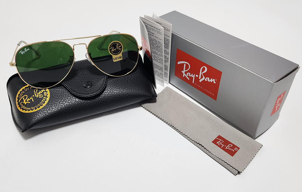 Ray-Ban RB3025 Aviator Sunglasses Gold Frame Green Glass Lens 58mm USA Shipping