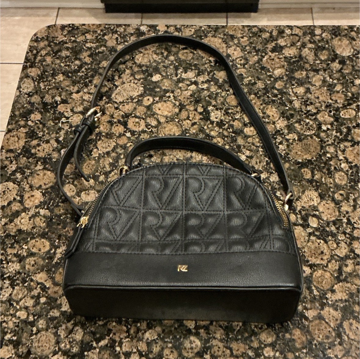 Rachel Zoe Black Quilted Logo Satchel Zip Top Gold HW w/ Detachable Strap