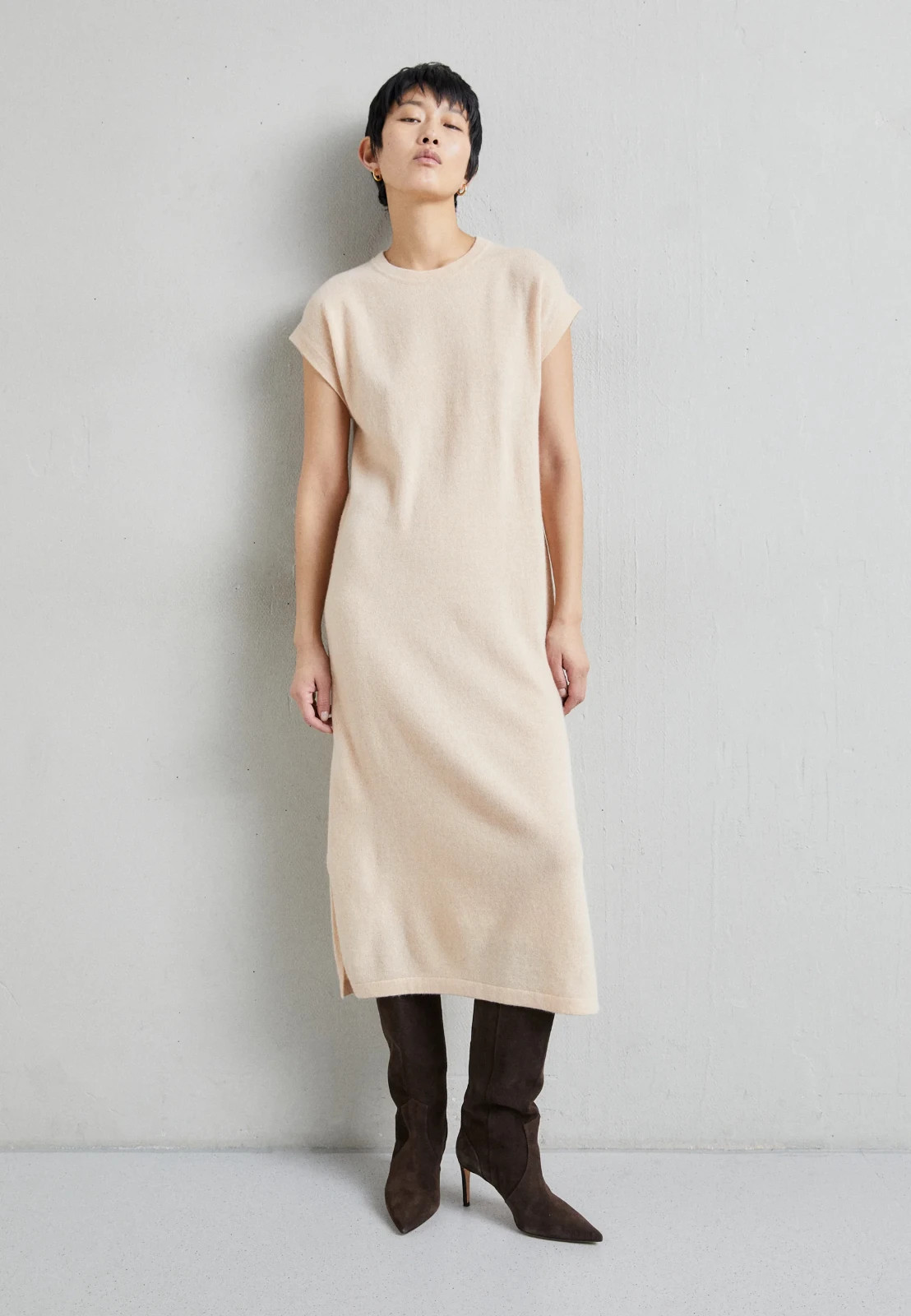 New CRUSH. 100% Soft & Warm Cashmere Winter Long Dress – Beige/Cream – S – £475