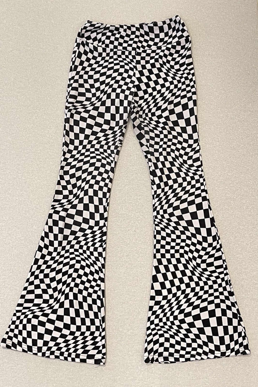 Black White Checkered Flare Pants Y2K Stretch Groovy No Boundaries Medium
