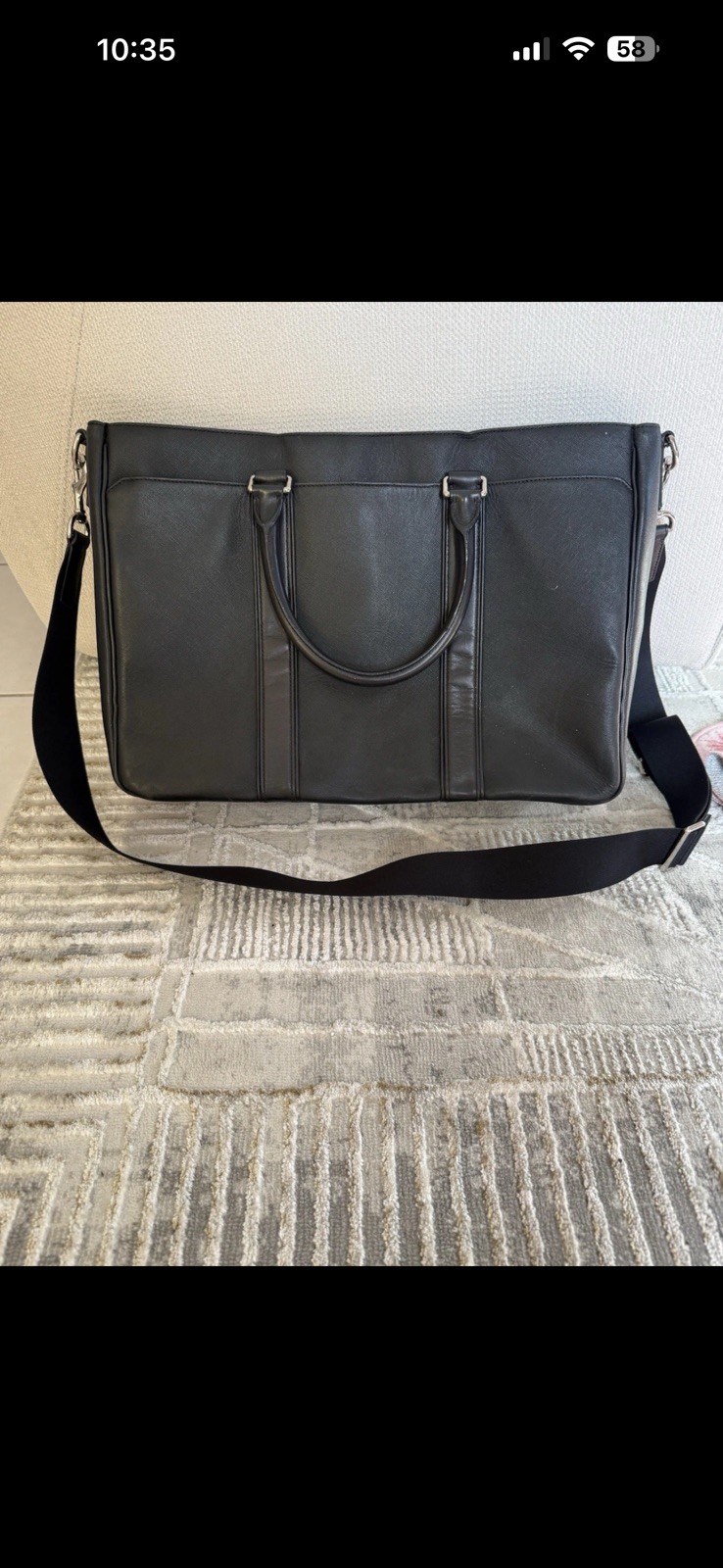 Coach Black Leather Metropolitan Briefcase Multiple Compartments