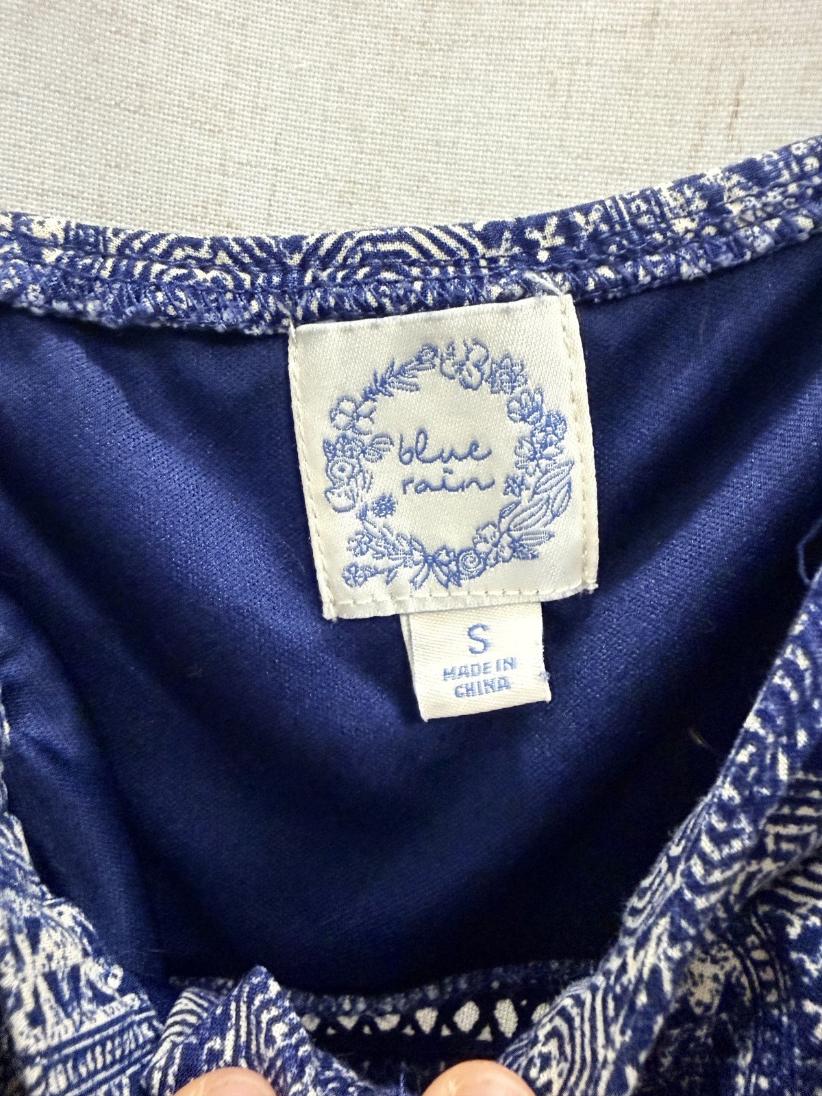 Blue Rain Sz S Blue Patterned Spaghetti Strap Dress