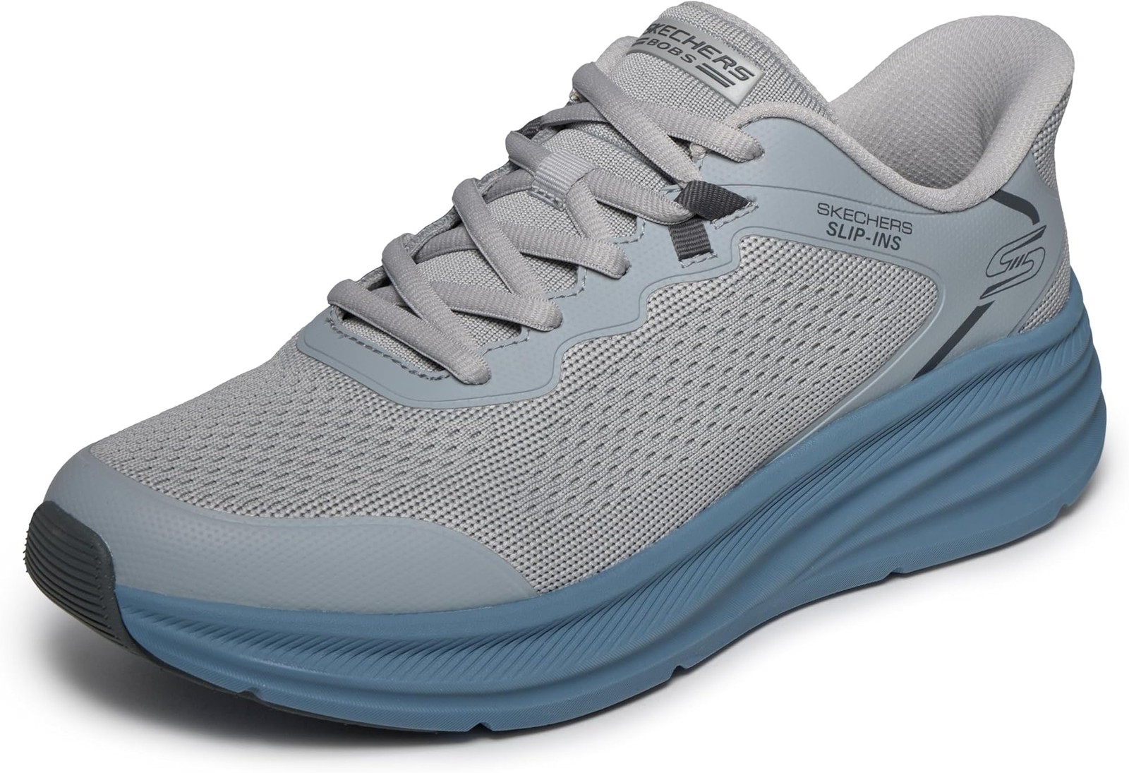 Skechers Mens Bobs Skillz Slip-ins Sneaker – Grey/Blue – 13 D – Medium
