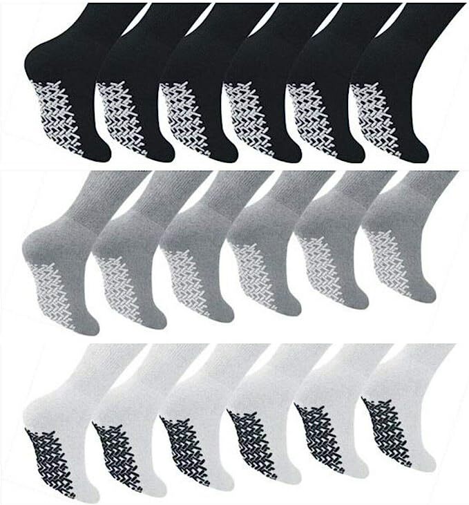 Non Skid Diabetic Crew Socks Non Binding Loose Fit Top Cotton Gripper Men Women