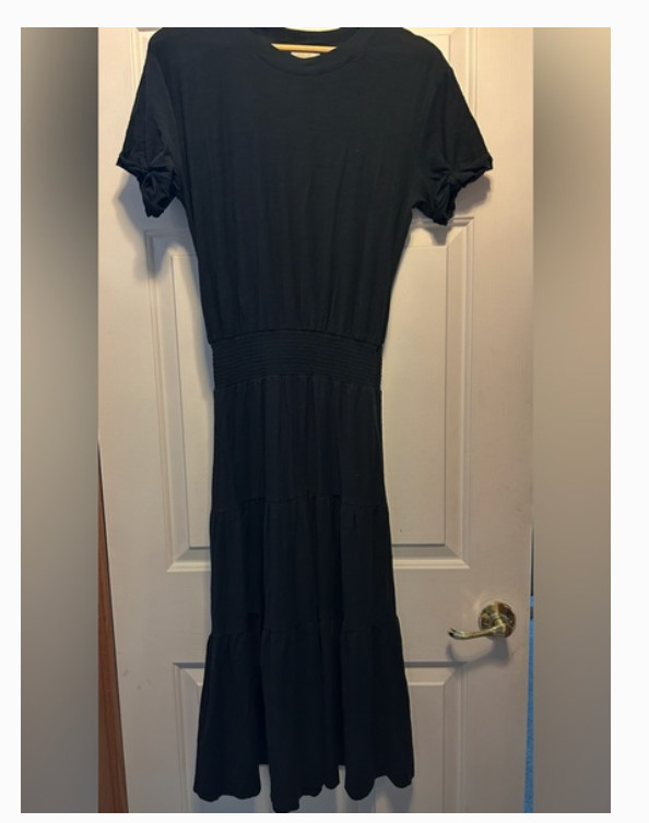 Nation LTD Roman Tiered T-Shirt Midi Dress Small S Black 100% Pima Cotton Peru