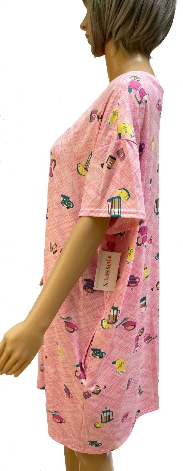 JOYSPUN Soft Polyester Spandex Short Sleeve Sleepshirt W/Pockets 4 Variations