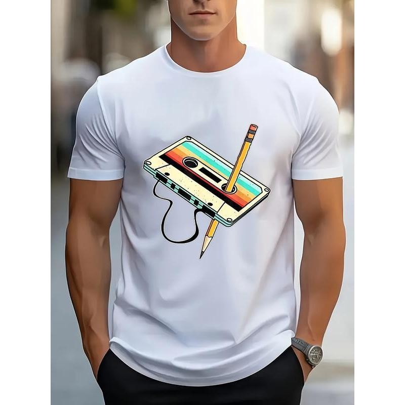 Men’s 80s Cassette Tape Graphic T-Shirt – Retro Music Tee with Nostalgic Print