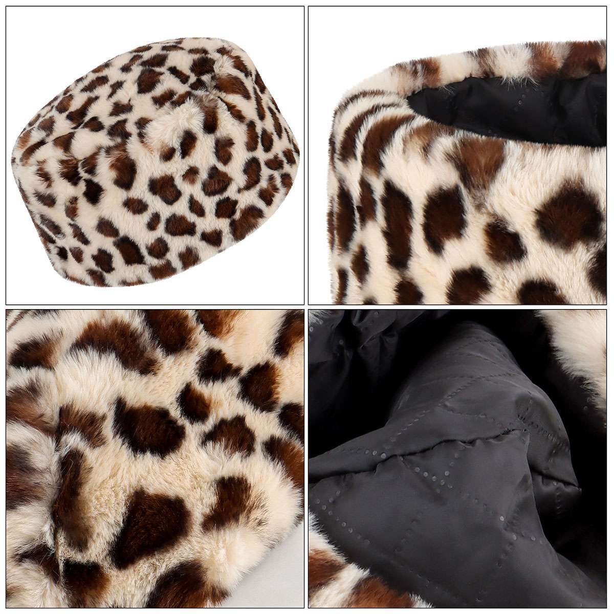 Ladies Winter Russian Faux Fur Cap Women Warm Thick Fluffy Plush Flat Top Hat US
