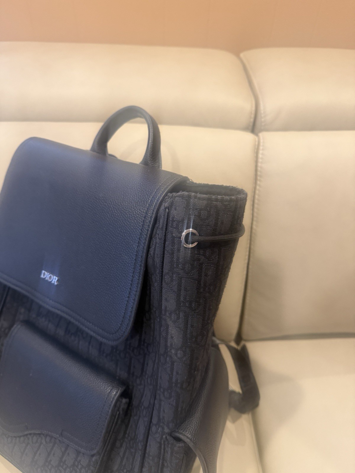 Dior Black Backpack Drawstring Flap Top Front Pocket