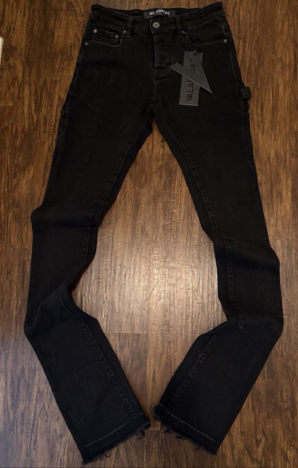 VALABASAS Men’s Black Dark Wash Denim stacked Stretch 5-Pocket Jeans