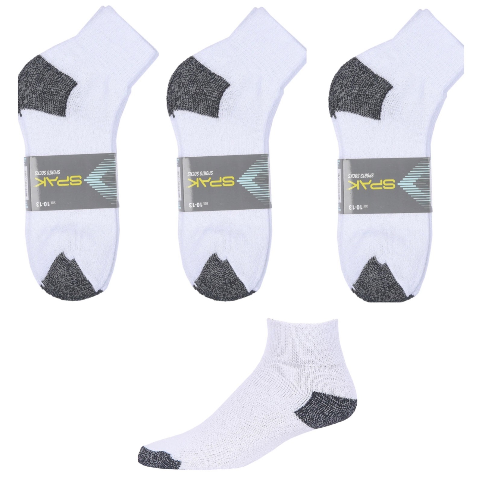 New Men’s 12 Pairs Sports White Black Ankle Quarter Crew Socks Cotton Size 10-13