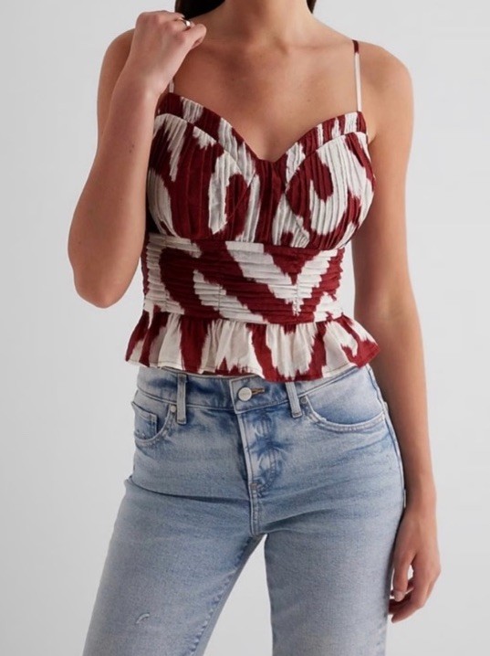 Express Maroon And White Peplum Strapless Blouse Small Smocked Adjustable Straps