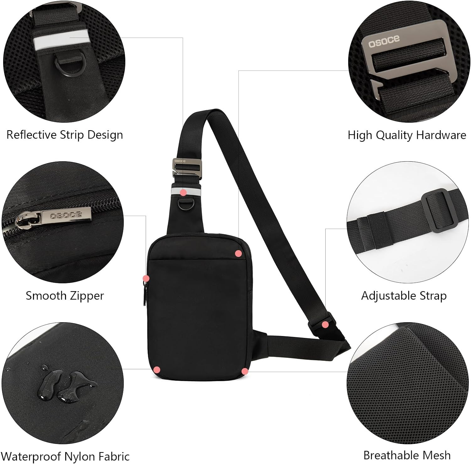 Small Sling Bag for Men and Women with RFID Pocket, Anti Theft Crossbody Chest B