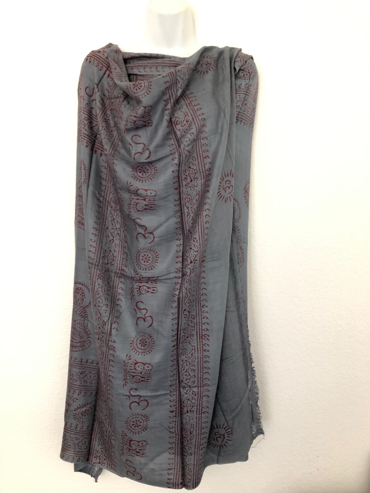 Om Hippie Yoga Meditation Prayer Gray Shawl Cotton Large Scarf Nepal Handmade