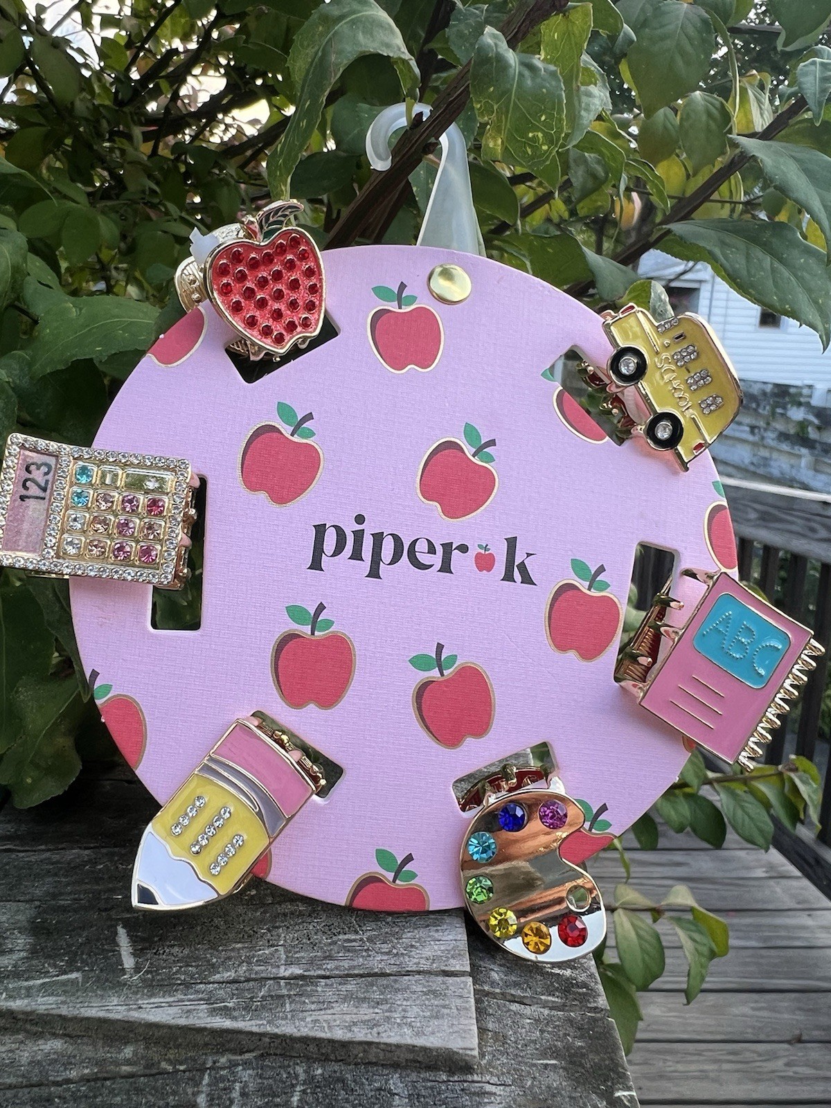 6 Pcs Piper K Jeweled Rhinestone BACK to SCHOOL 🍎Themed Hair Clips NEW!