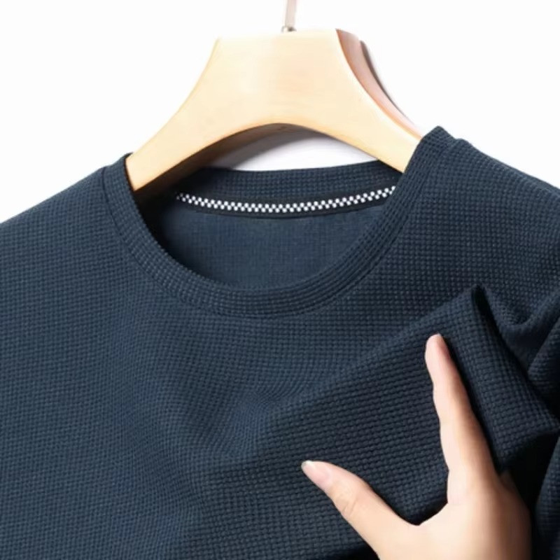 New Summer Waffle Round Neck Short Sleeved T-shirt for Men’s Short Sleeved Top