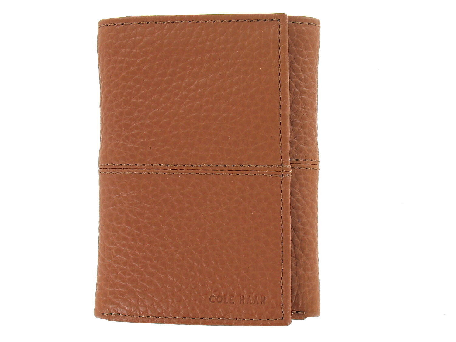Cole Haan Men’s Slim Pebbled Leather Tri-Fold Trifold Wallet – Cognac