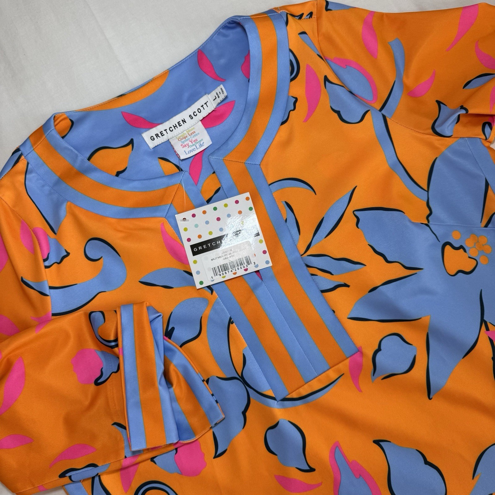 New Gretchen Scott Dress Size Large Tropical Floral Split Neck Vacation Resort