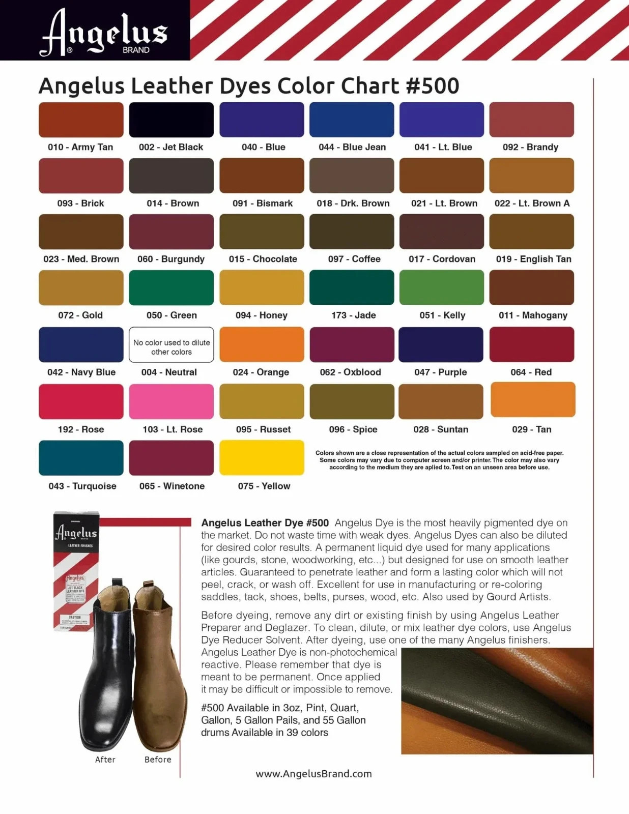Angelus Leather Dye 3 oz. with Applicator for Shoes Boots Bags NEW Pic-A – Color