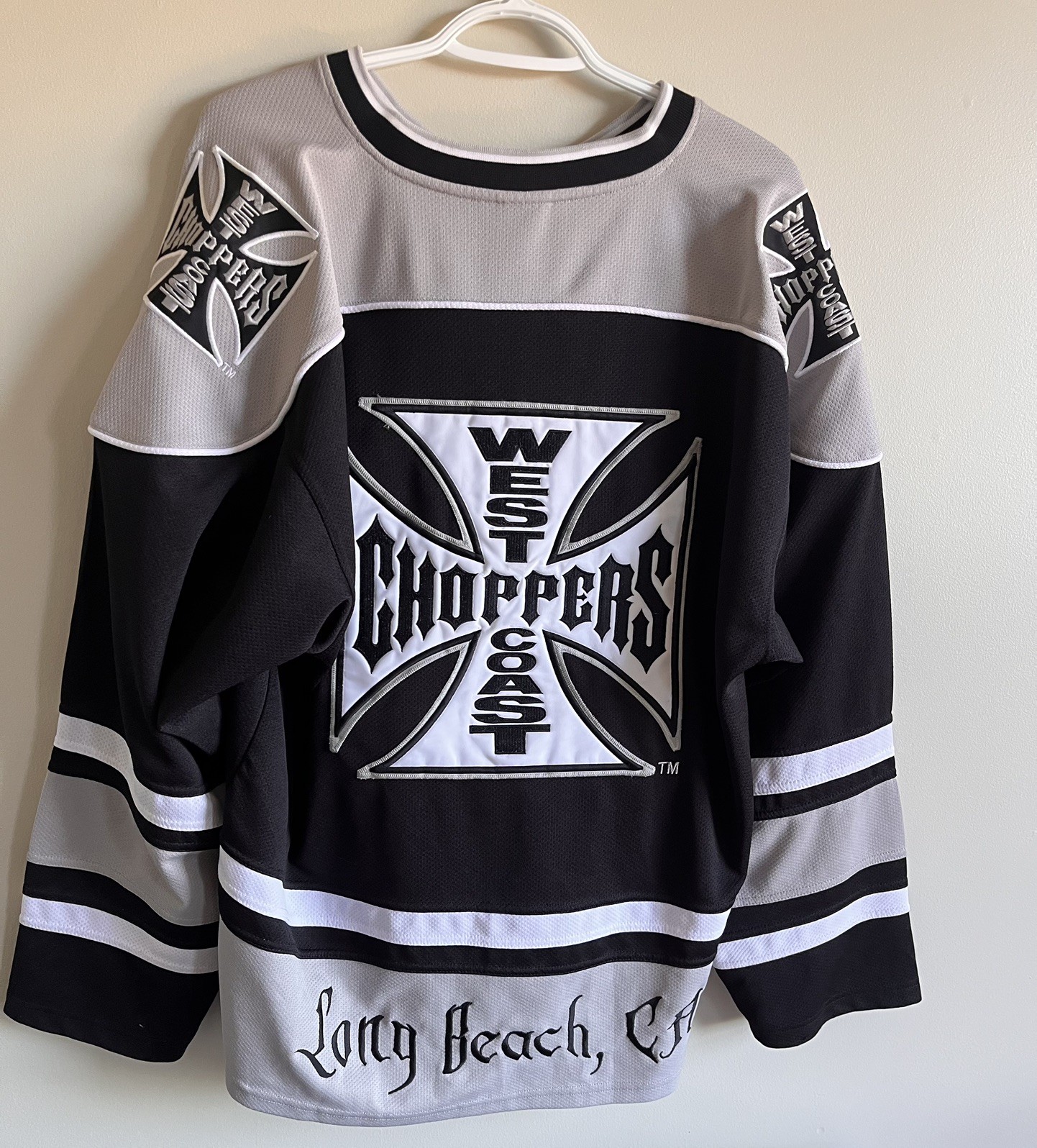 Rare West Coast Choppers Jersey Iron Cross Black White Long Beach CA XL