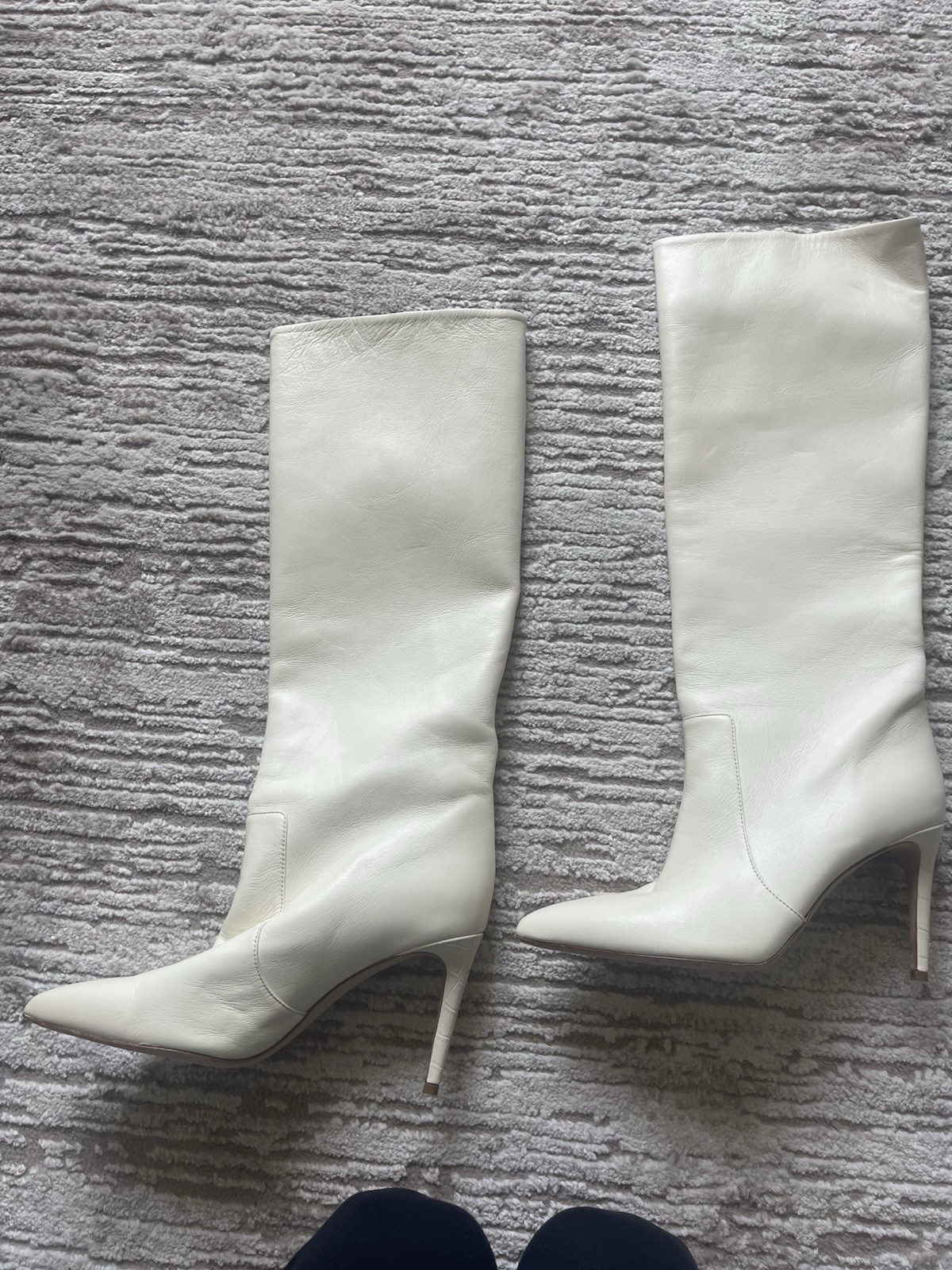 Paris Texas Women’s White Leather Knee High Boots Pointed Toe Stiletto US 9