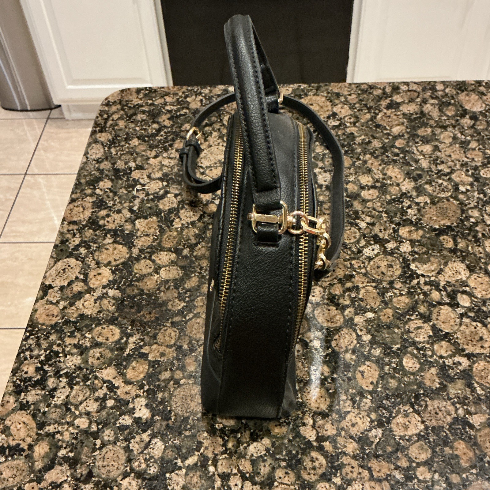 Rachel Zoe Black Quilted Logo Satchel Zip Top Gold HW w/ Detachable Strap