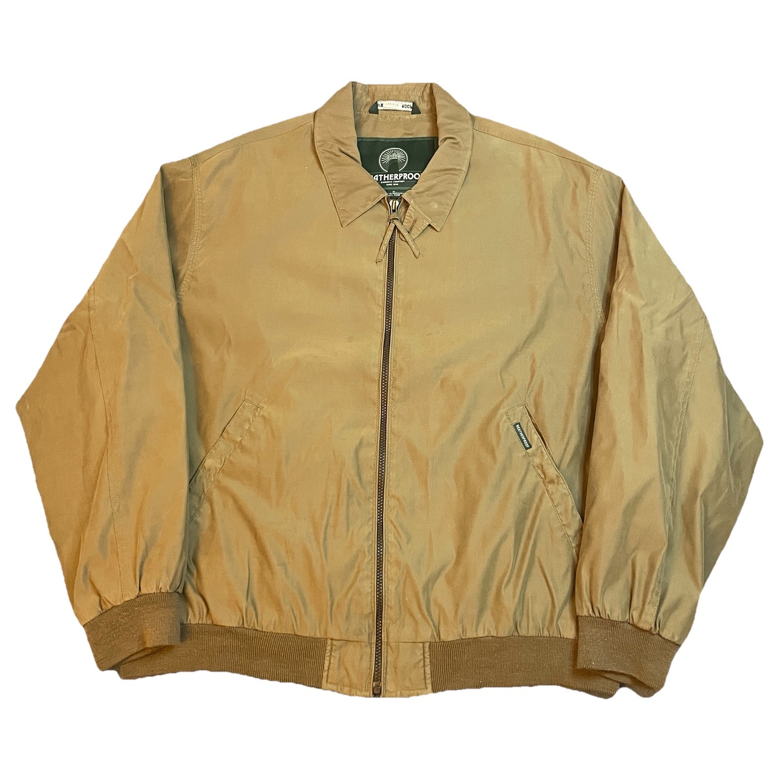 Vintage Weatherproof Bomber Jacket Windbreaker Mens XL Tan Zip Up Pockets Casual